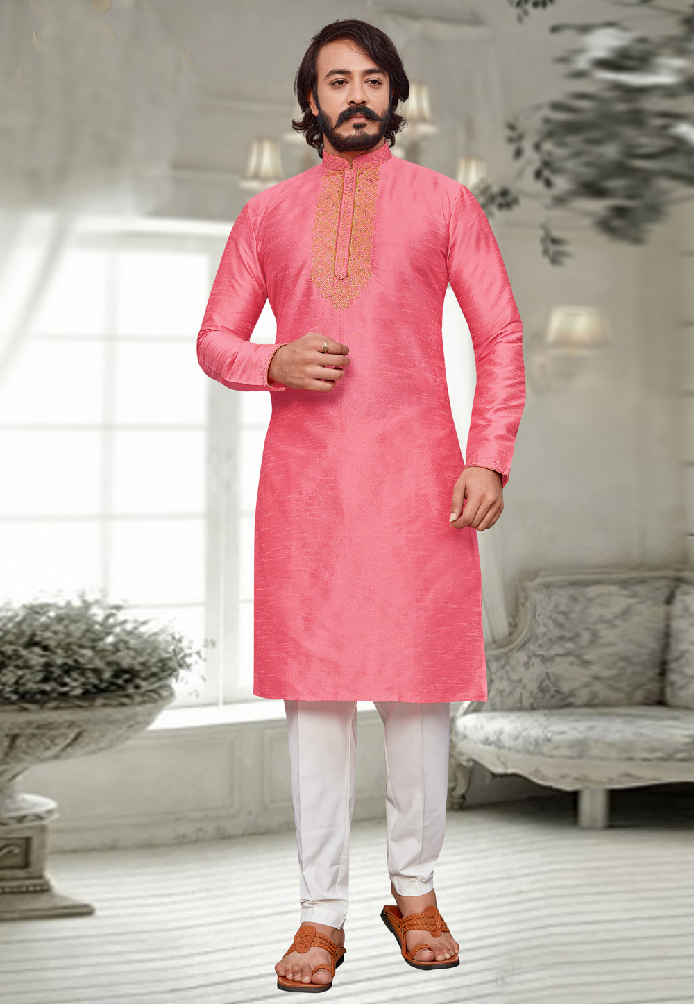 Pink Art Silk Kurta Pajama 231694