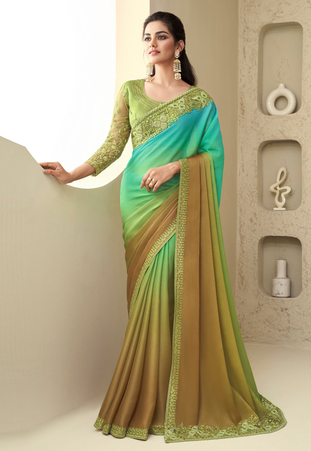 Light Green Silk Saree With Blouse 269429