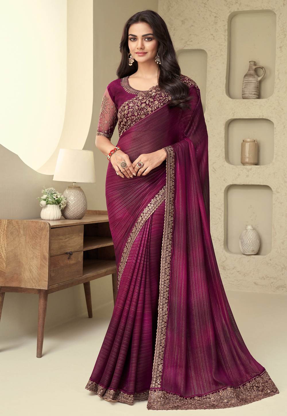 Purple Shimmer Saree With Blouse 269433