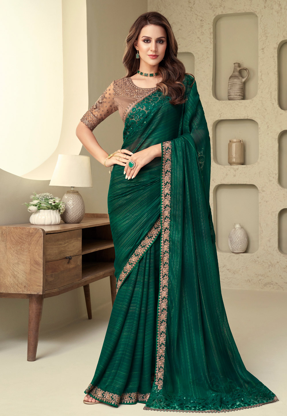 Green Silk Saree With Blouse 269438