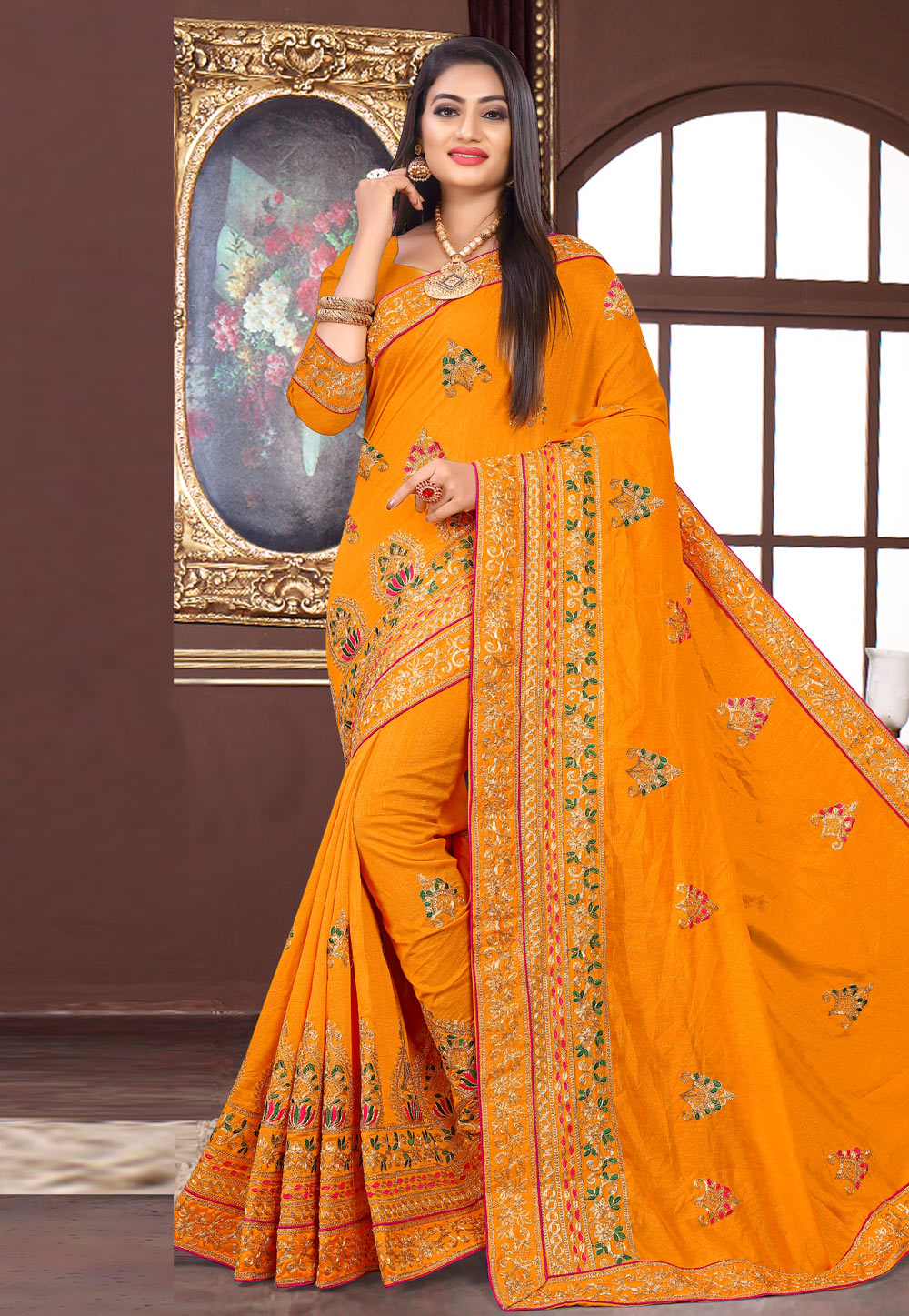 Orange Silk Saree With Blouse 202500