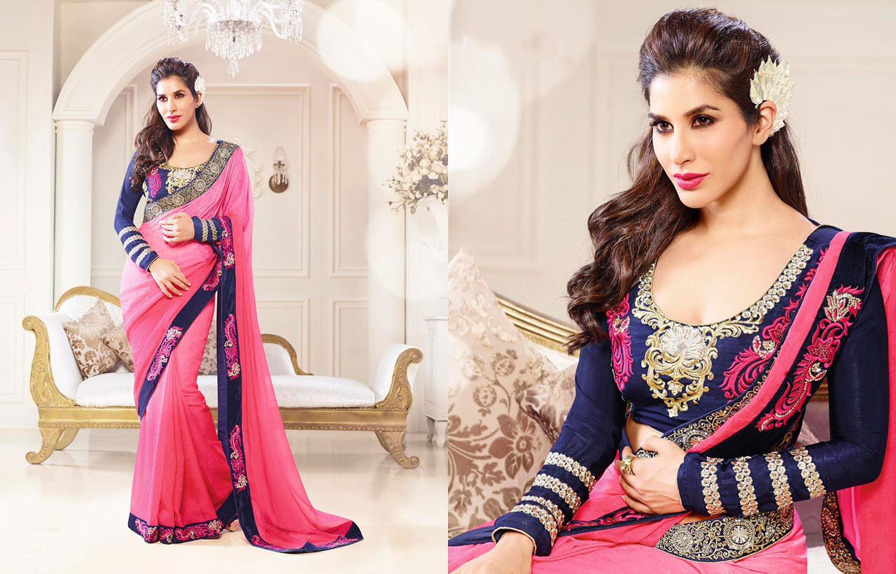 Sophie Choudry Pink Georgette Bollywood Saree 43489