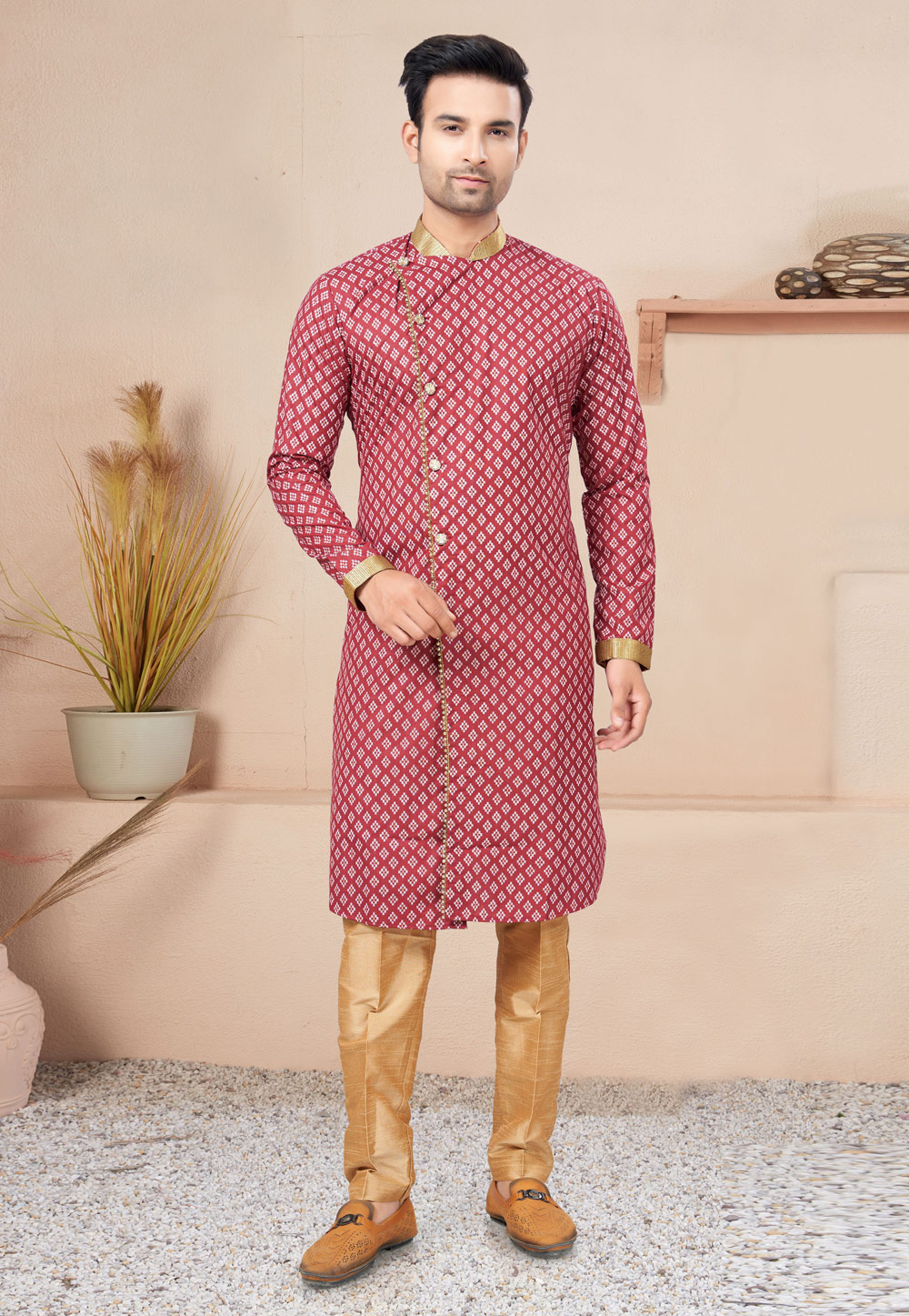 Maroon Cotton Indo Western Suit 270719