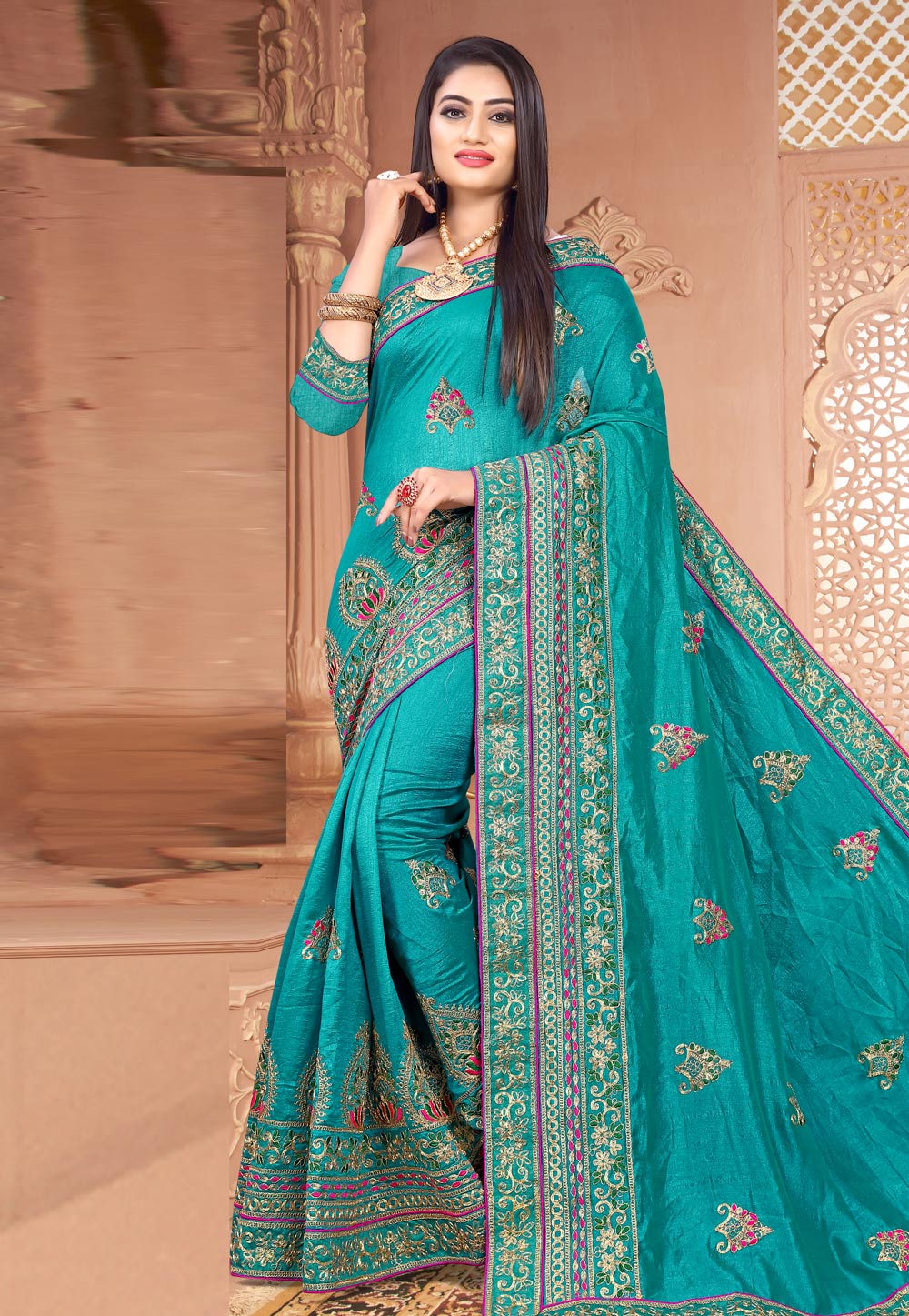 Turquoise Silk Festival Wear Saree 202501