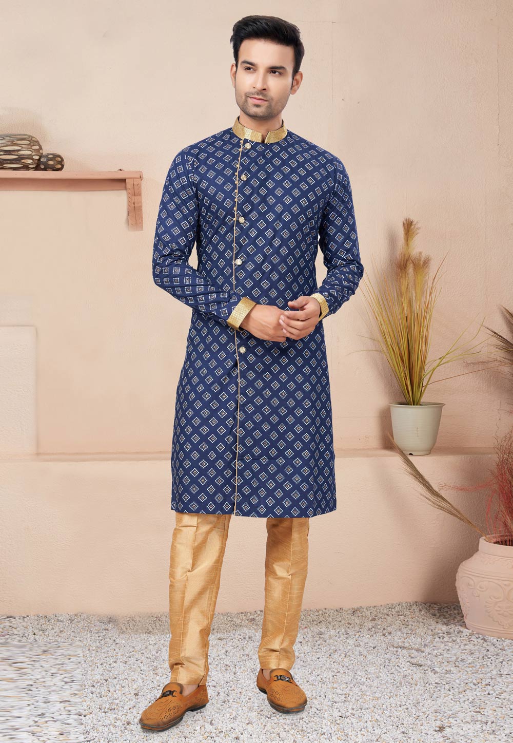 Navy Blue Cotton Indo Western Suit 270720