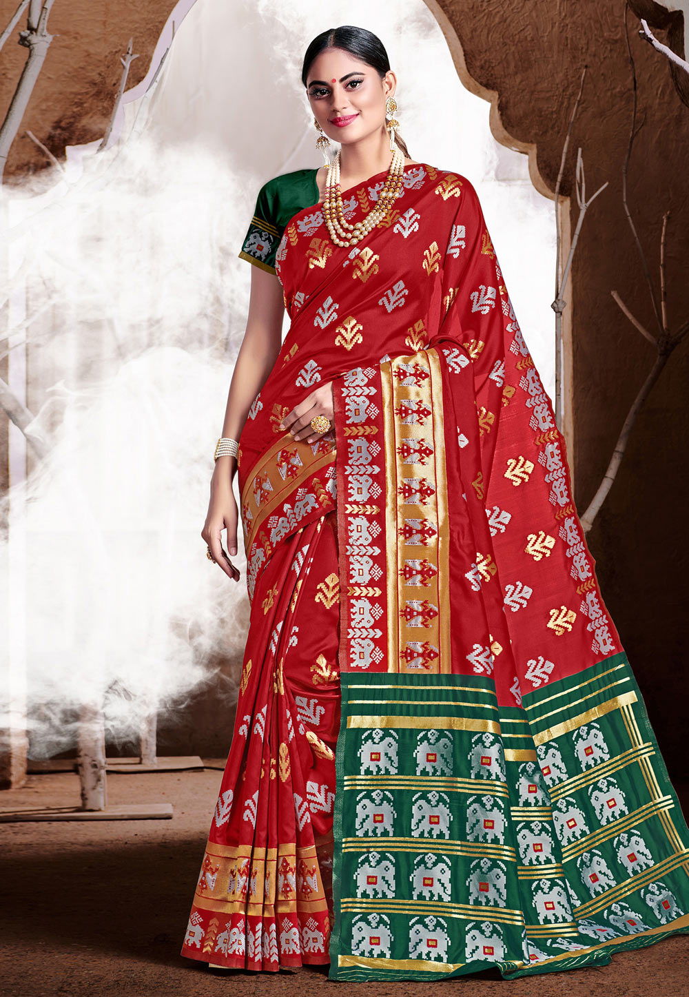 Red Banarasi Silk Saree With Blouse 208438