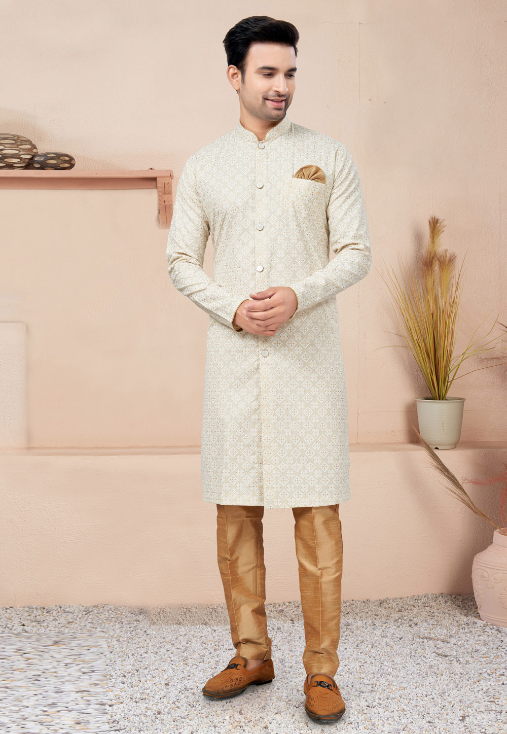 Cream Cotton Indo Western Suit 270722
