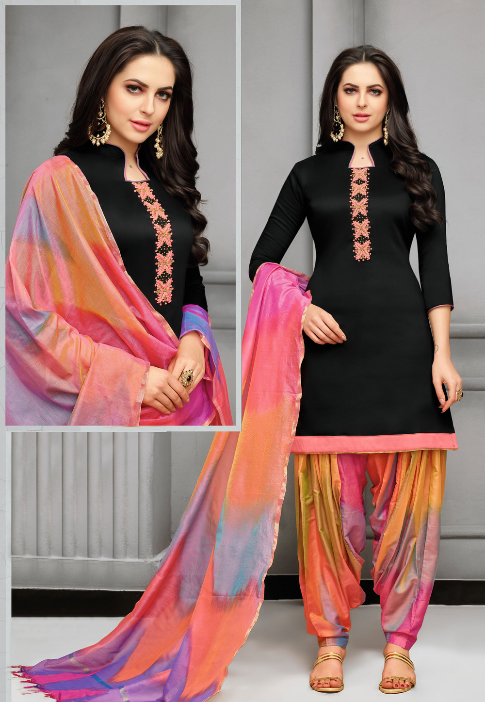 Black Silk Punjabi Suit 156486