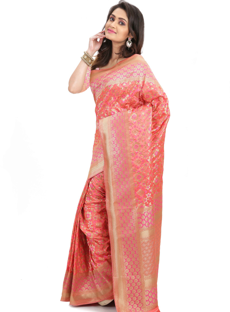 Peach Banarasi Silk Saree With Blouse 117889