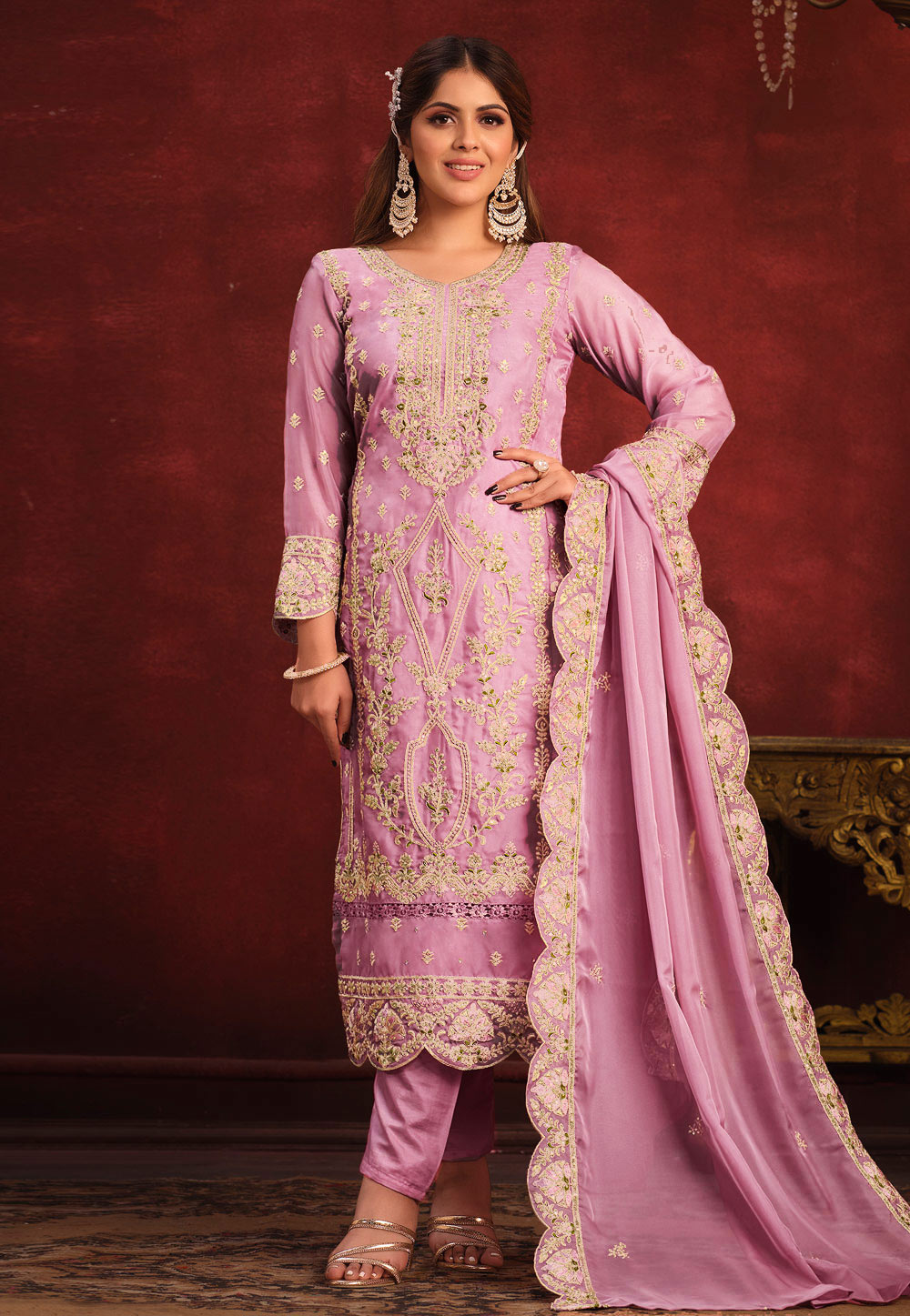 Pink Viscose Pant Style Suit 273994