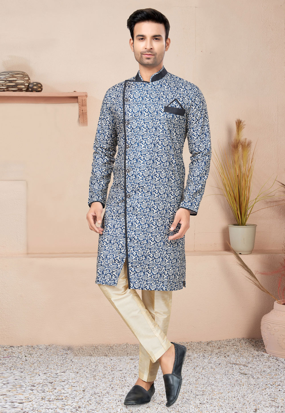 Chikan Blue Cotton Indo Western Suit 270729