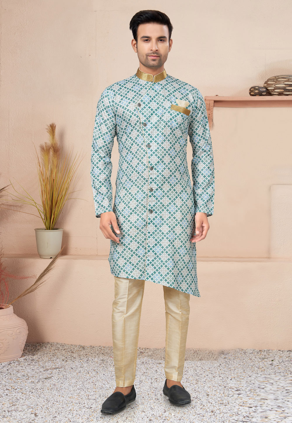 Green Cotton Indo Western Suit 270730