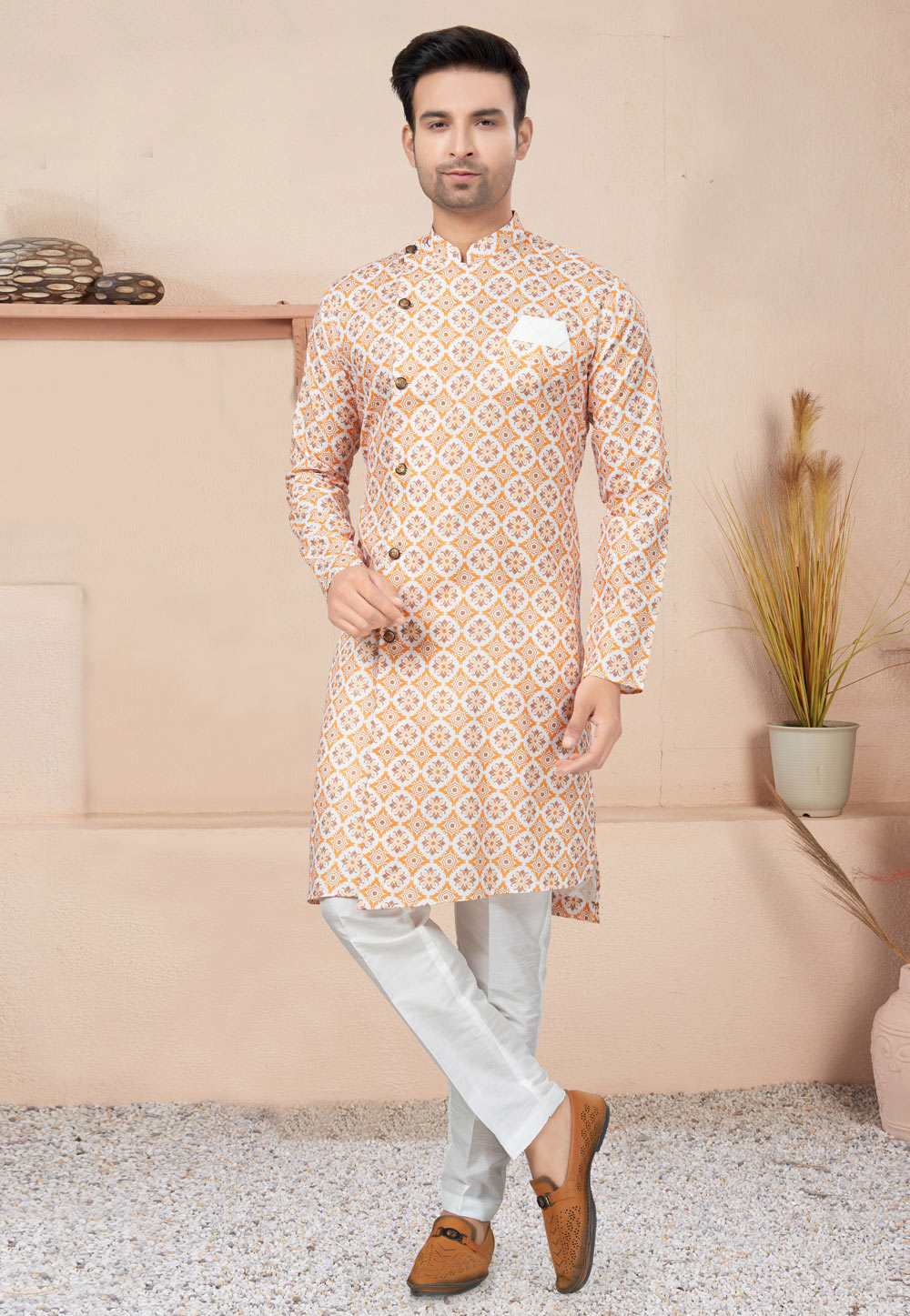 Orange Cotton Indo Western Suit 270733