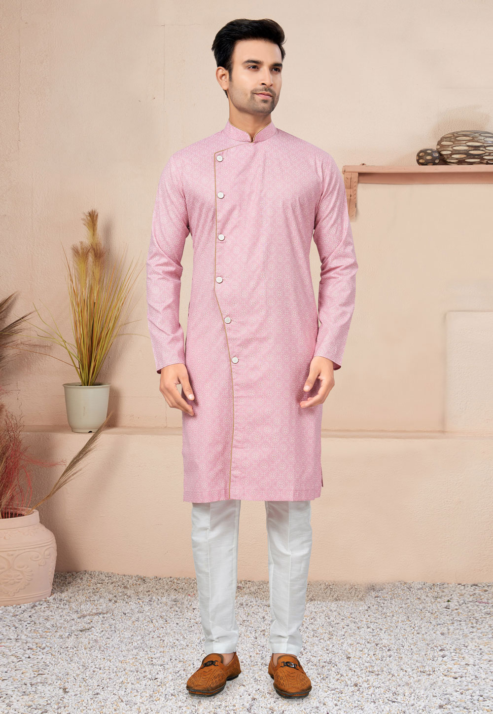 Light Pink Cotton Indo Western Suit 270736