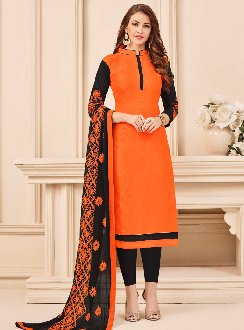 Orange Cotton Churidar Salwar Suit 117538