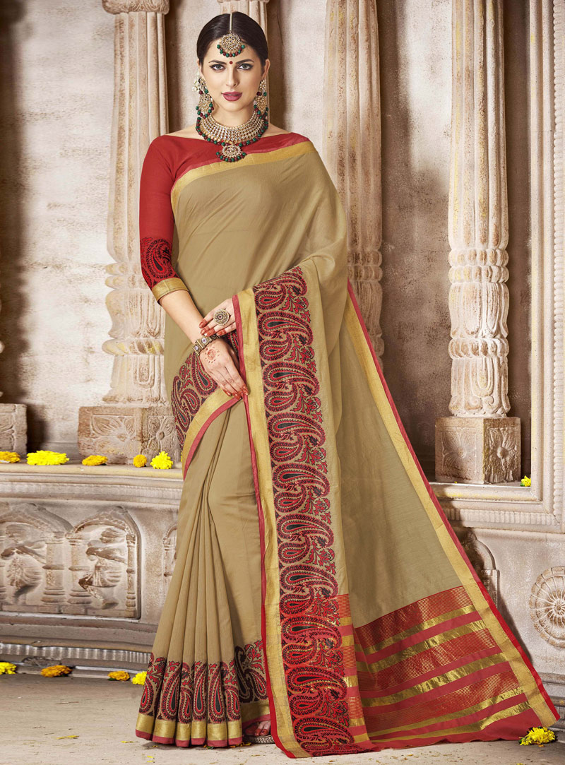 Beige Banarasi Silk Saree With Blouse 117767