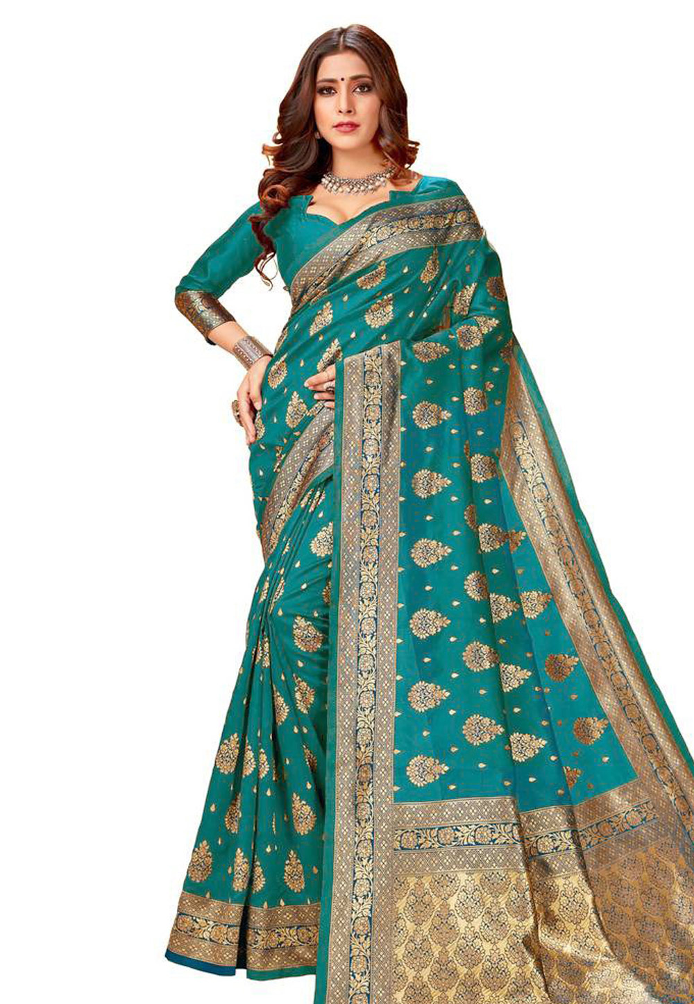 Turquoise Silk Saree With Blouse 204218