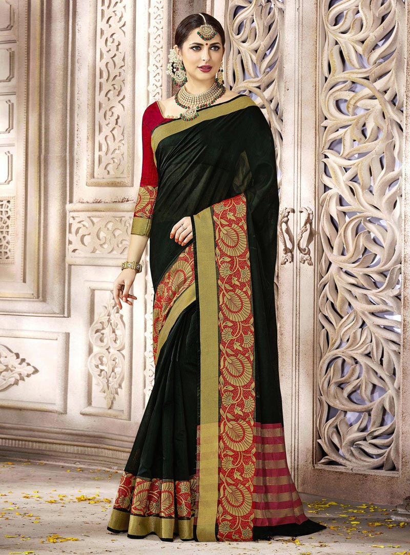 Black Banarasi Silk Festival Wear Saree 117770
