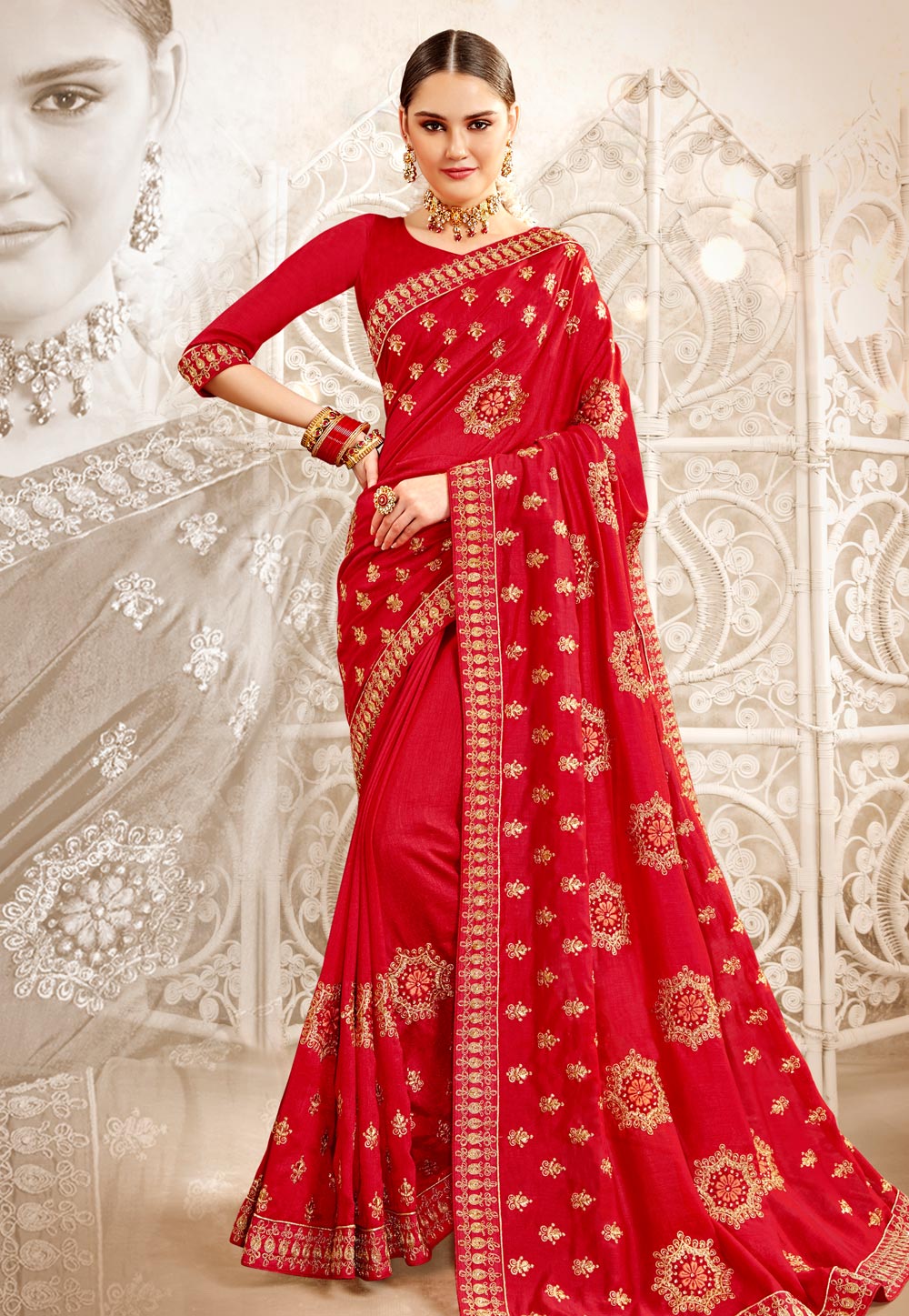 Red Silk Saree With Blouse 201739