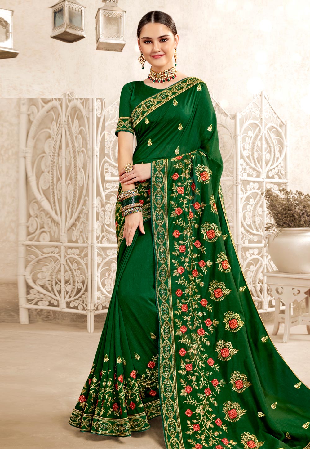 Green Silk Saree With Blouse 201741