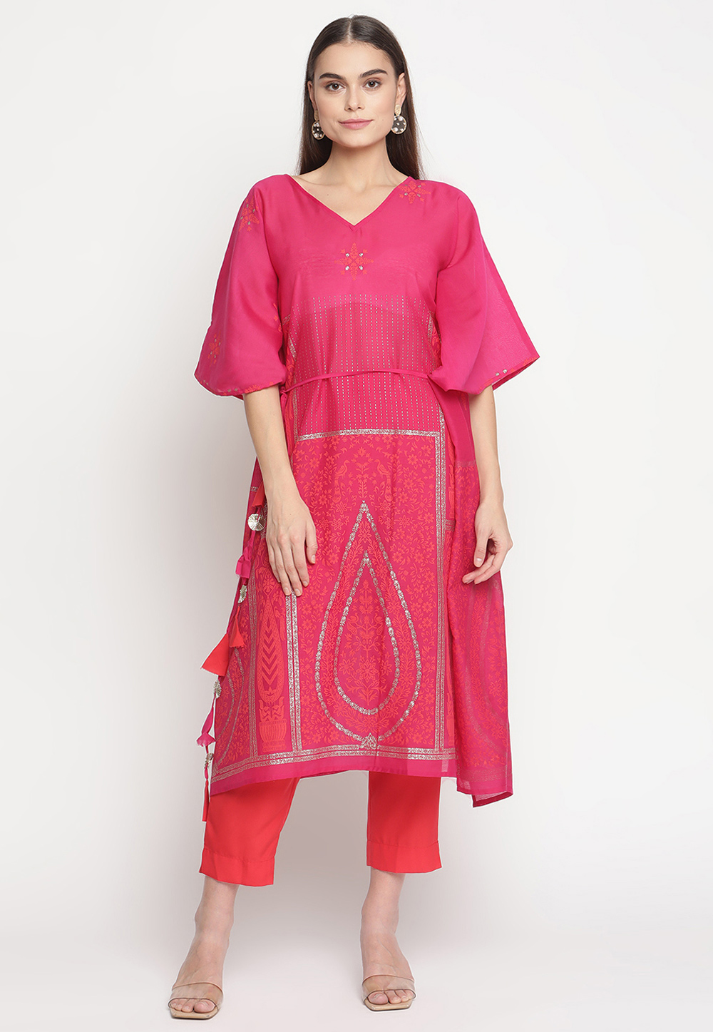 Pink Chanderi Silk Readymade Kurta Set With Pant 237494