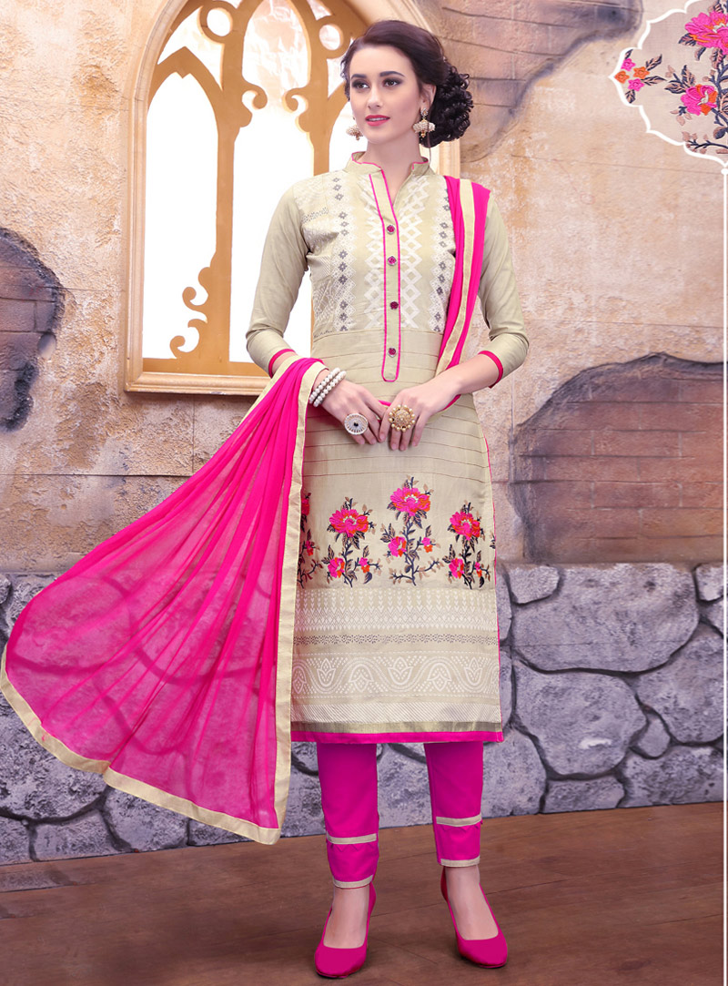 Beige Cotton Pakistani Style Suit 117964