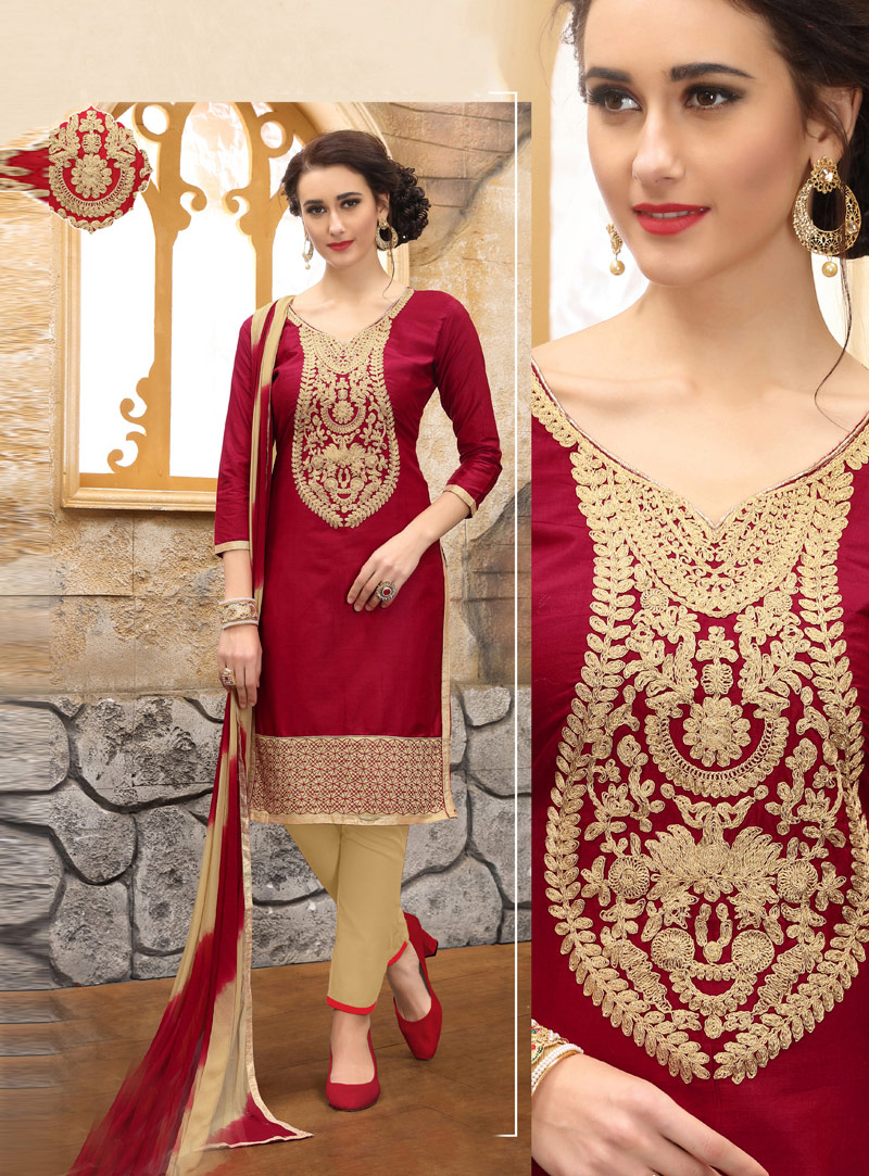 Maroon Cotton Pakistani Style Suit 117969
