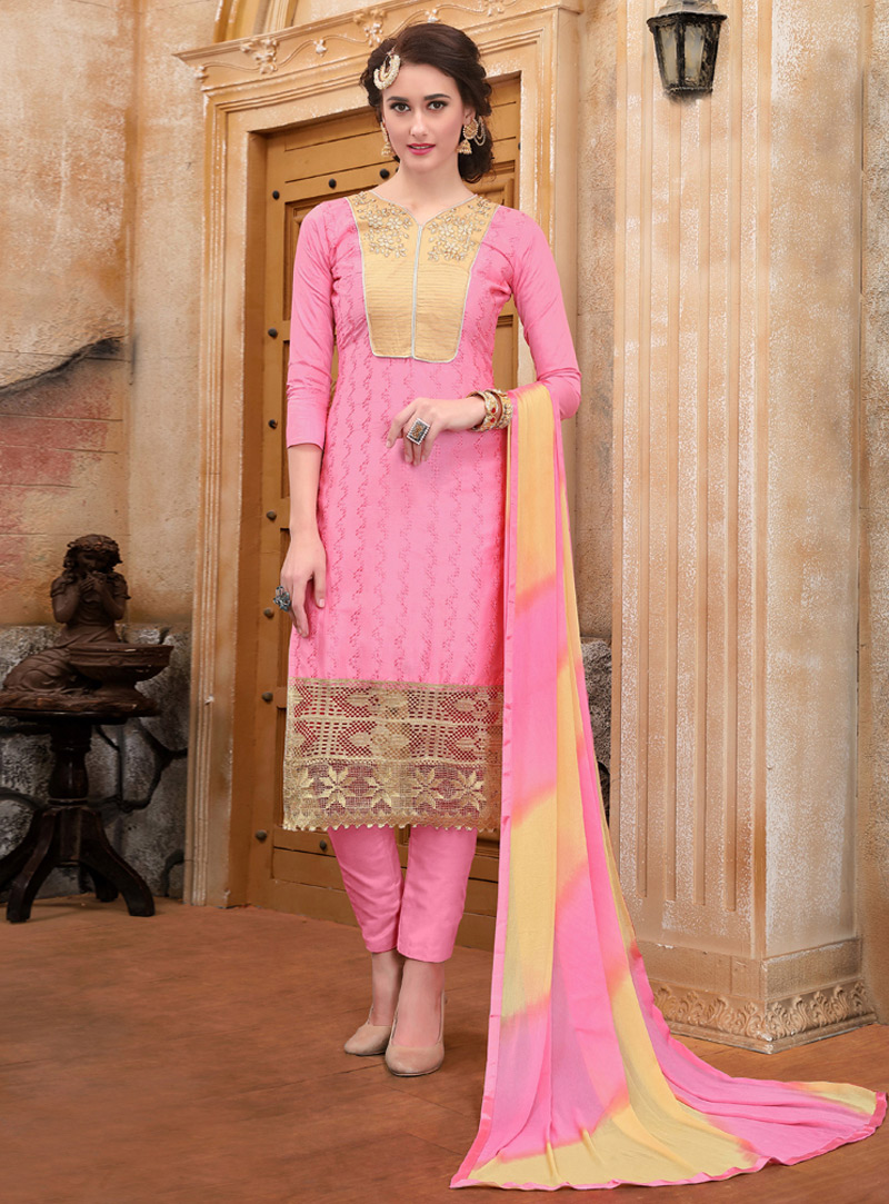 Pink Cotton Pakistani Style Suit 117971