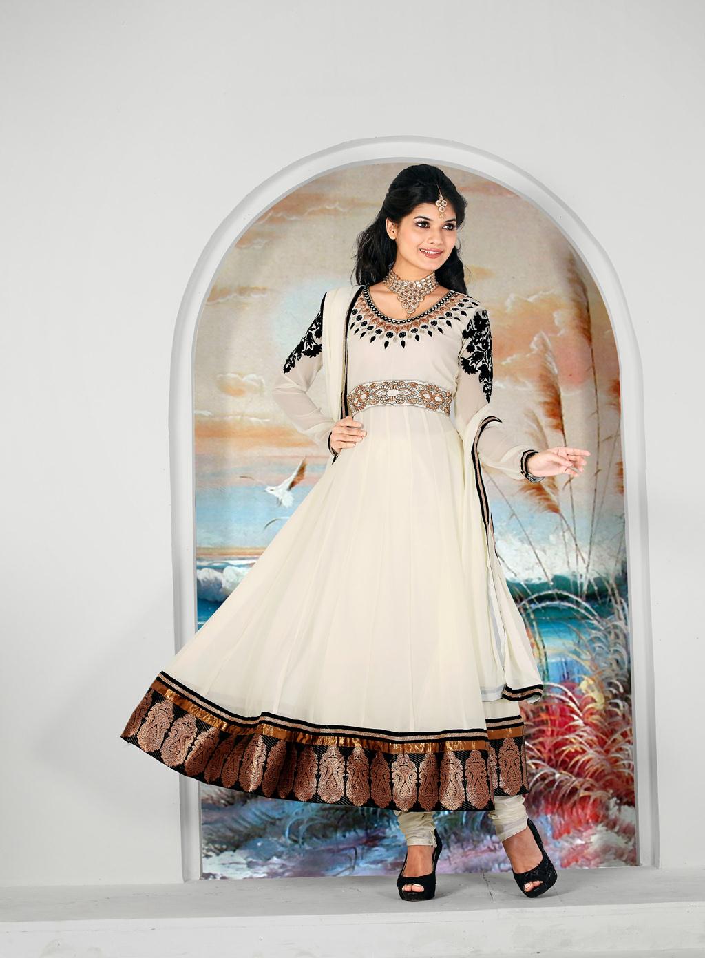 White Faux Georgette Designer Anarkali Salwar Suit 30445