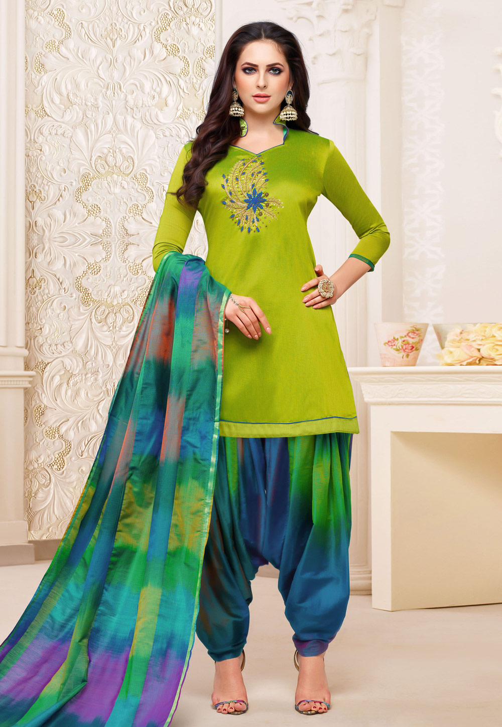 Green Silk Patiala Suit 162625