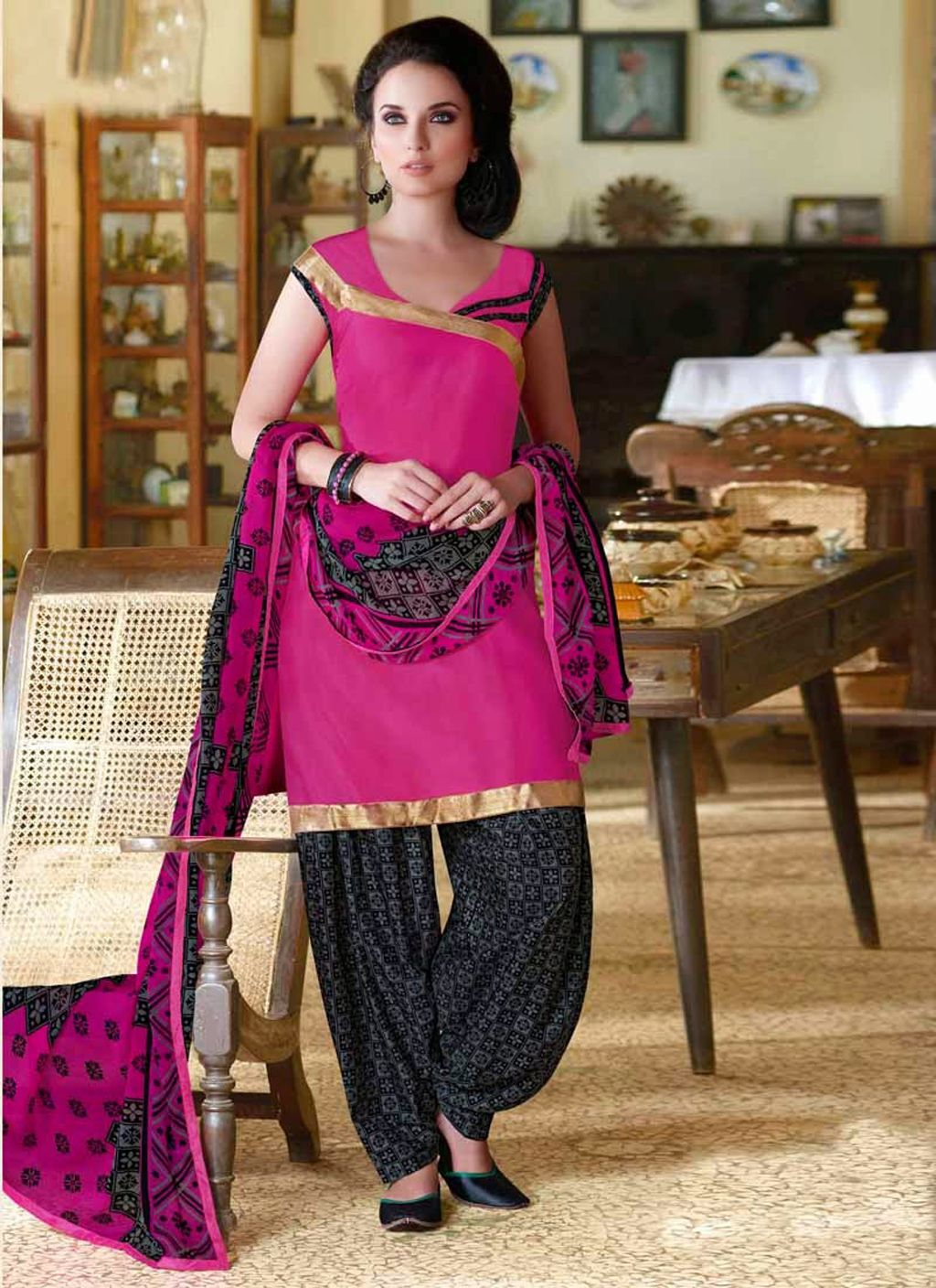 Magenta Cotton Punjabi Salwar Suit 44393