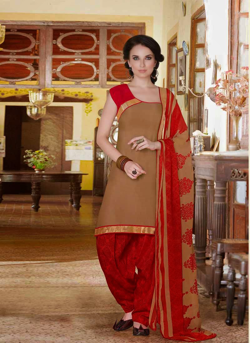 Beige Cotton Punjabi Salwar Suit 44398