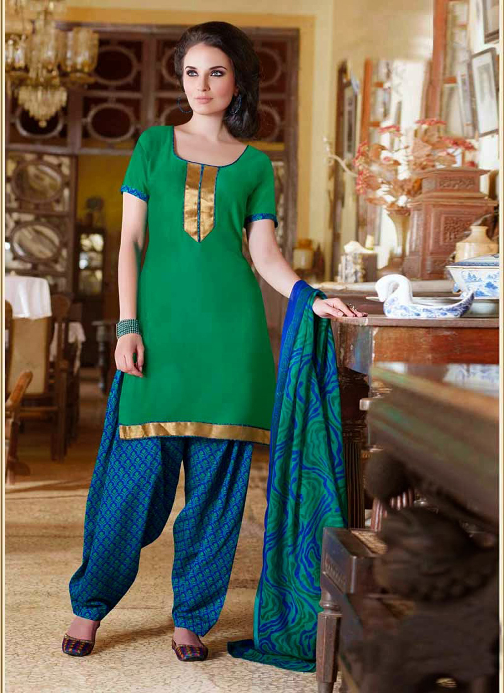 Green Cotton Punjabi Suit 44401
