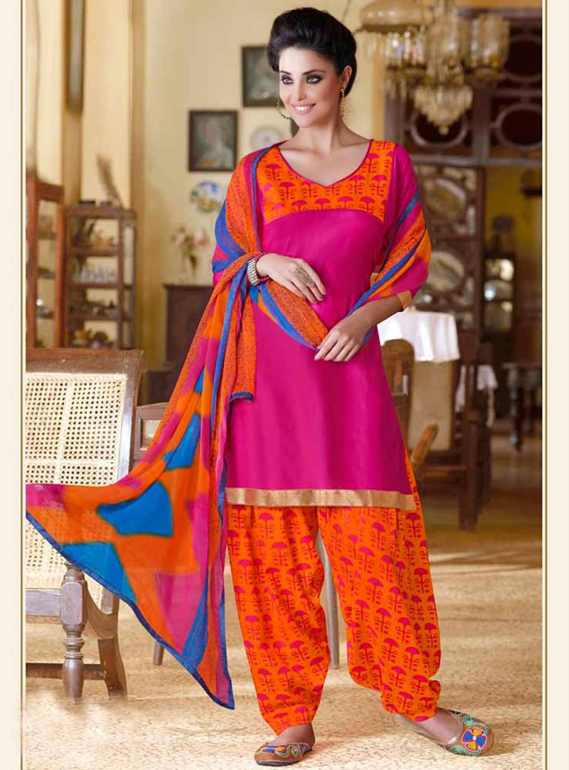 Deep Pink Cotton Punjabi Salwar Suit 44403