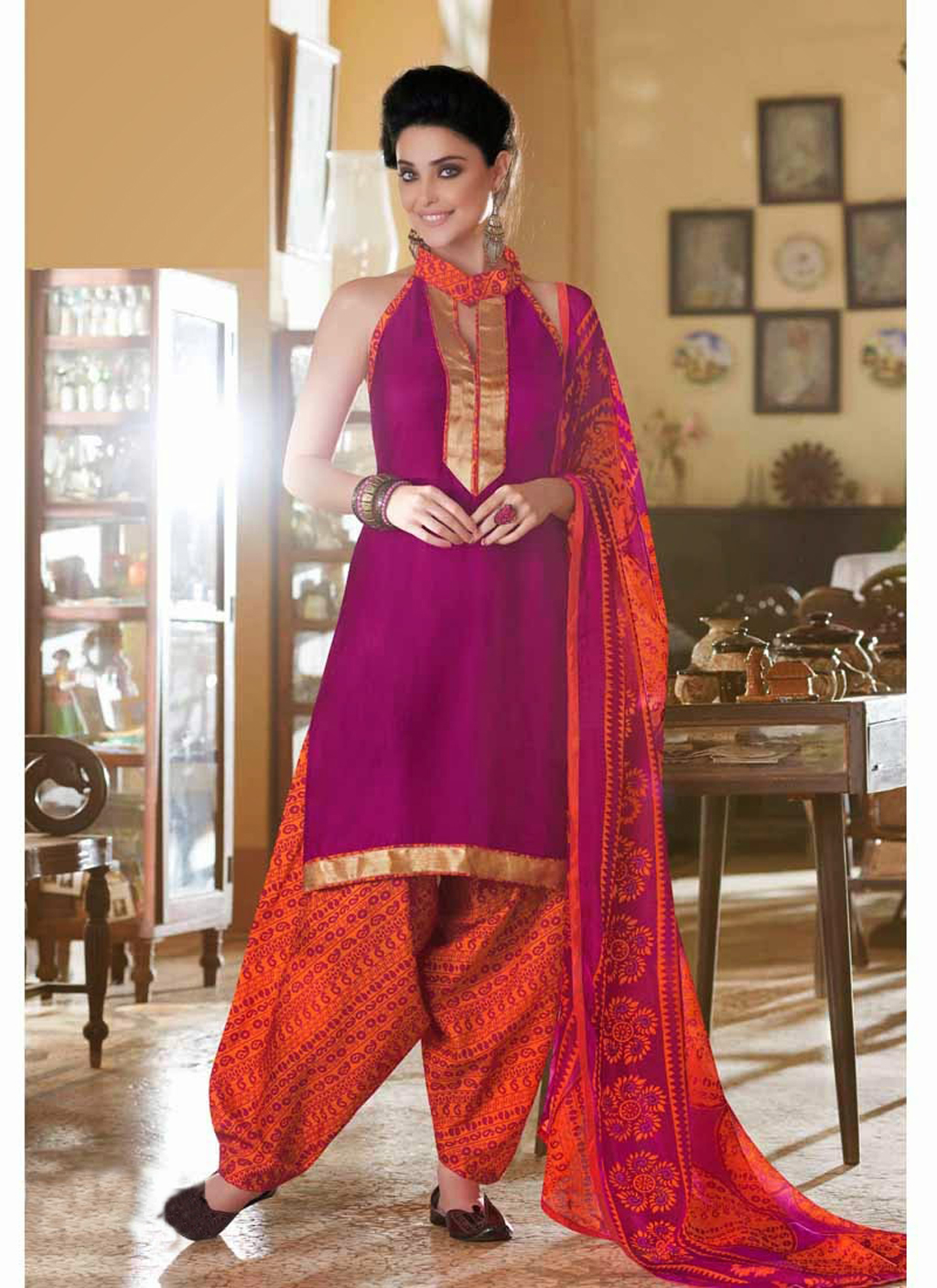 Deep Pink Cotton Punjabi Salwar Suit 44406
