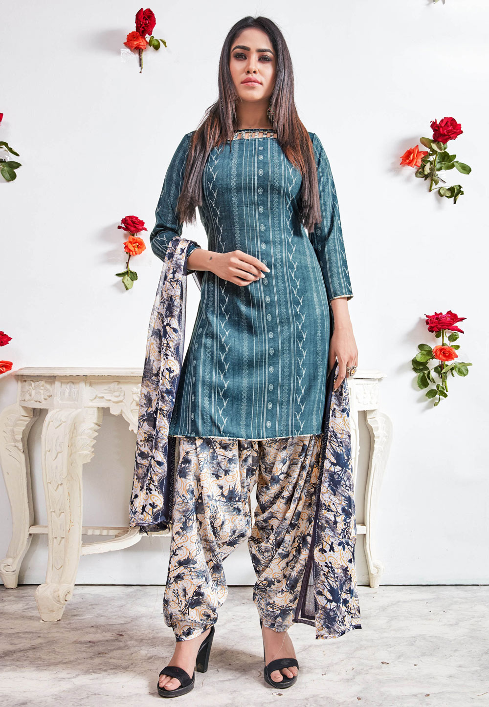 Blue Crepe Punjabi Suit 162958