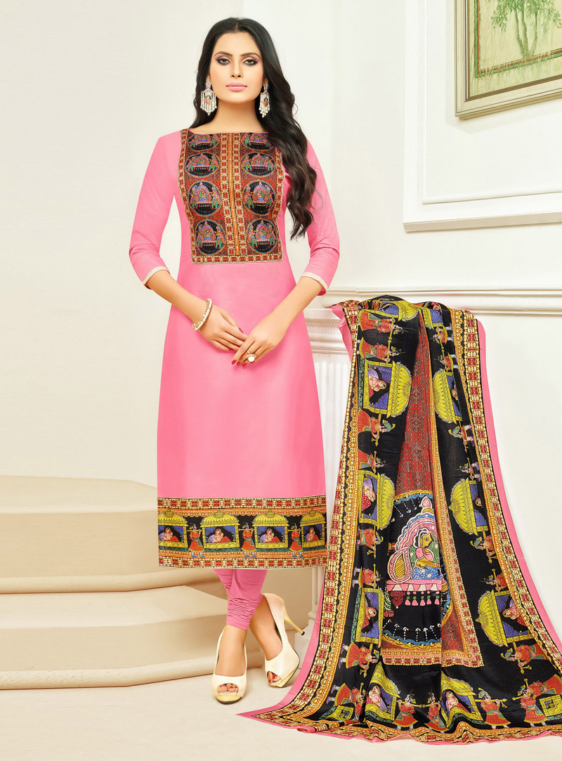 Pink Cotton Churidar Salwar Suit 118555