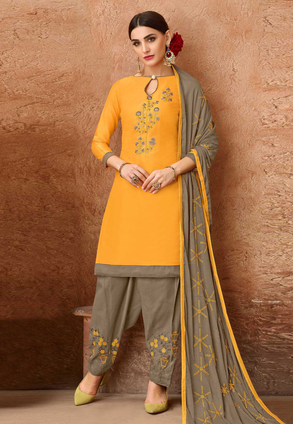 Yellow Cotton Patiala Suit 165189