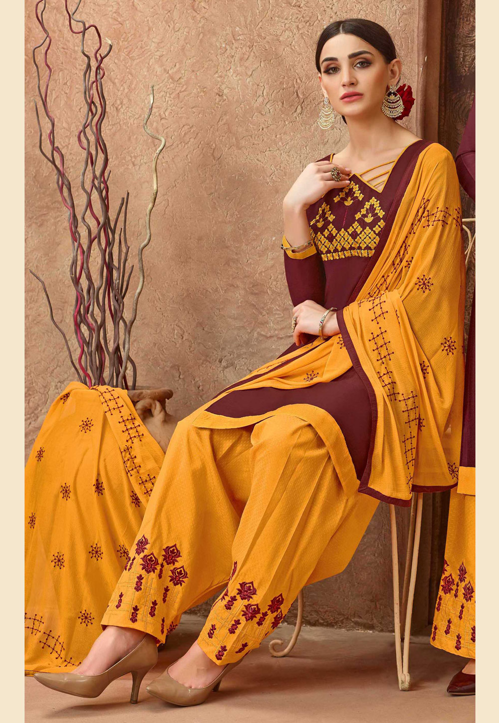 Maroon Cotton Punjabi Suit 165207