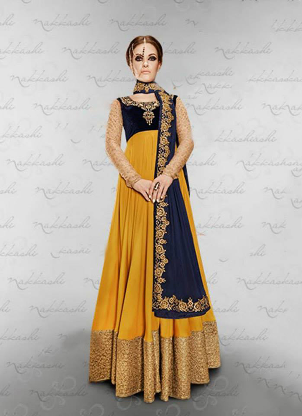 Vikram Phadnis Yellow Art Silk Floor Length Anarkali Suit 44386