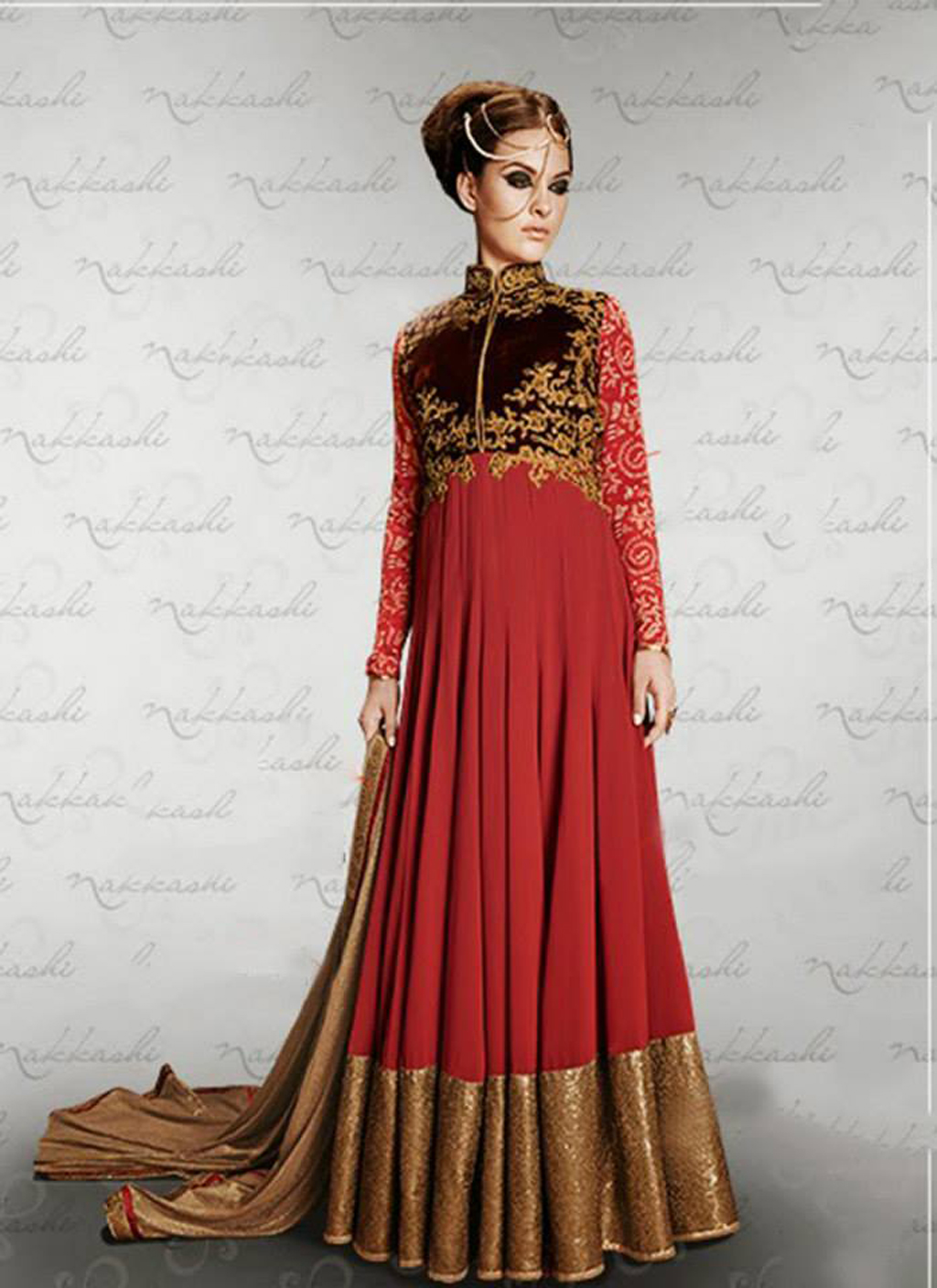 Vikram Phadnis Red Georgette Floor Length Anarkali Suit 44388