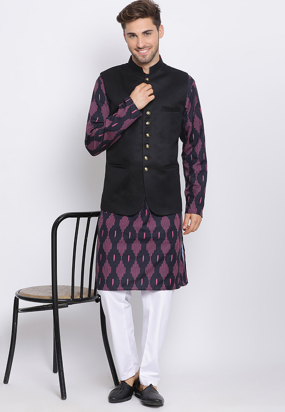 Purple Cotton Kurta Pajama With Jacket 237784