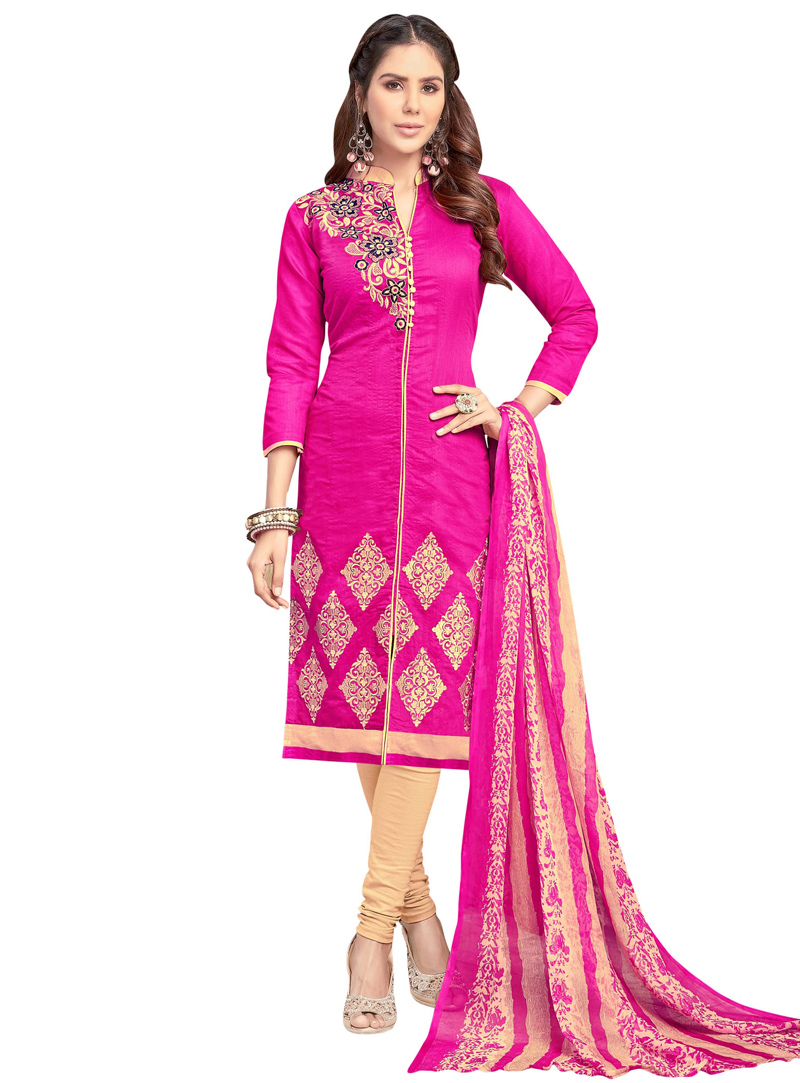 Pink Chanderi Churidar Salwar Suit 119171