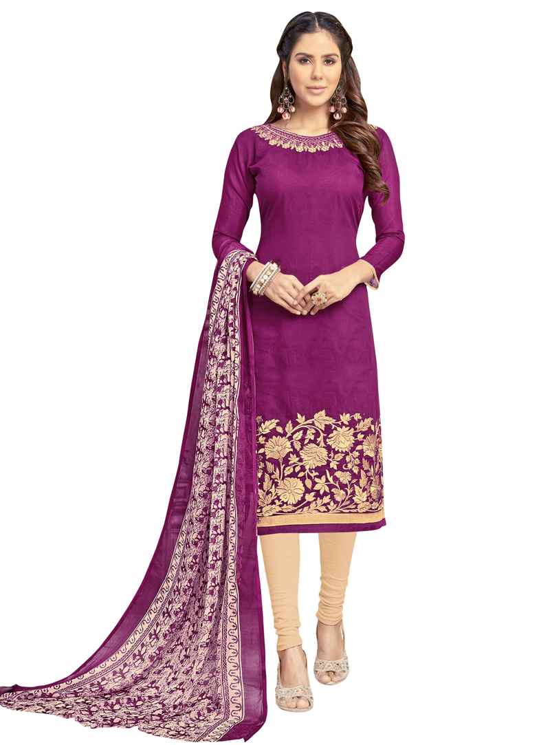 Purple Chanderi Churidar Salwar Suit 119173