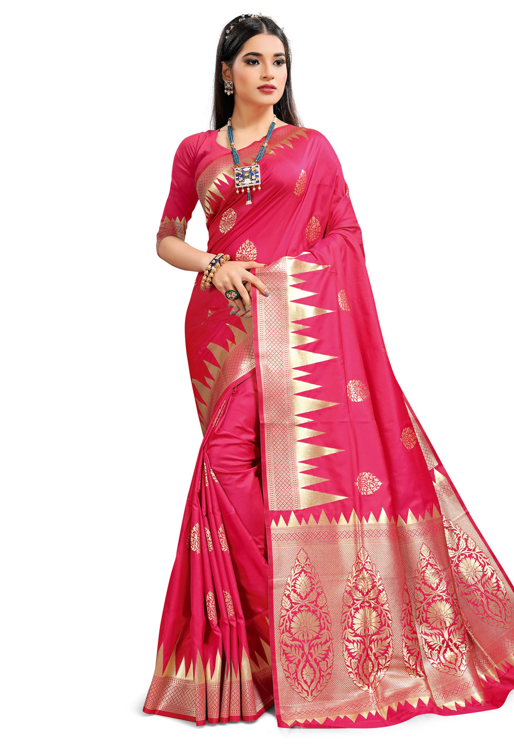 Pink Jacquard Saree With Blouse 218300