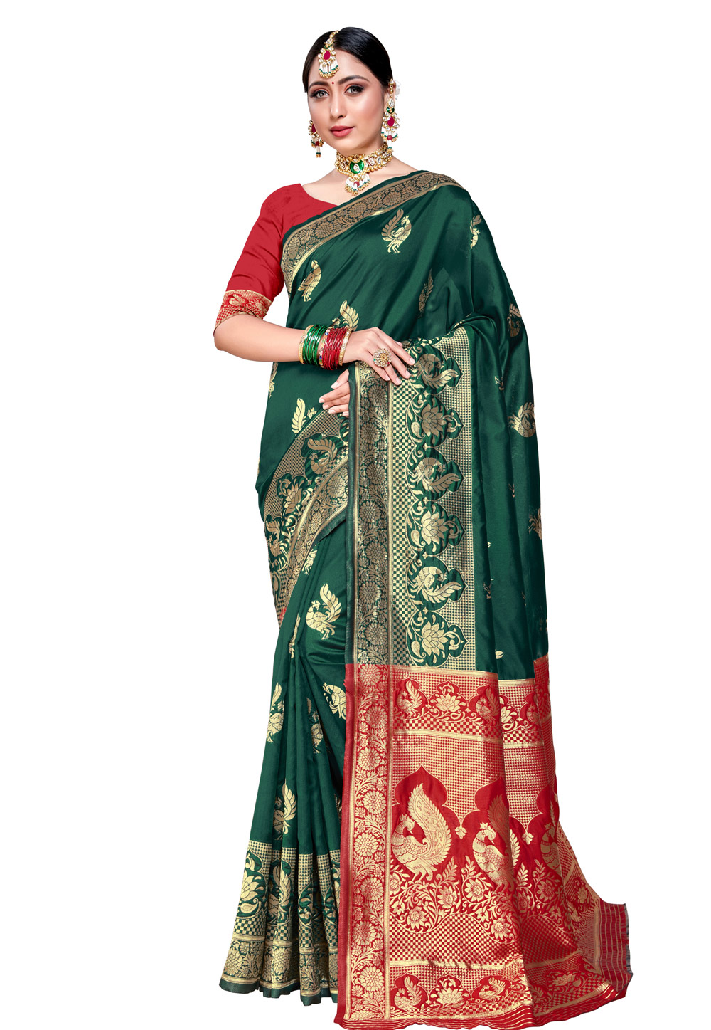Green Silk Saree With Blouse 204224