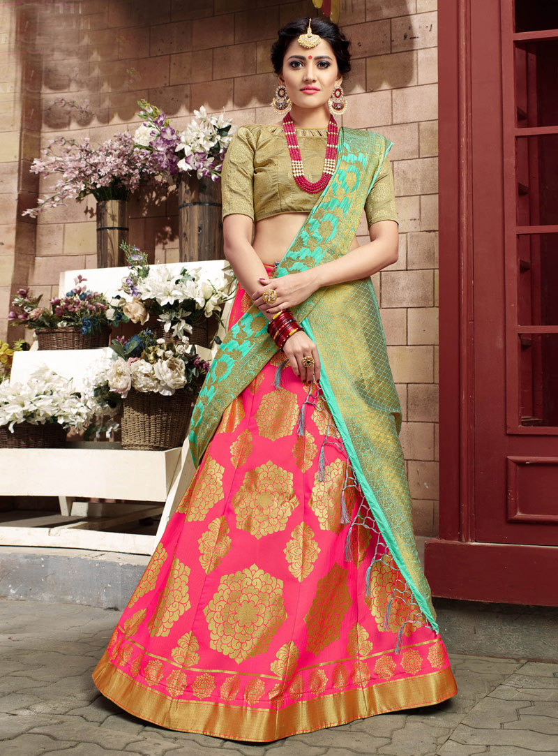 Pink Banarasi Silk A Line Lehenga Choli 119272