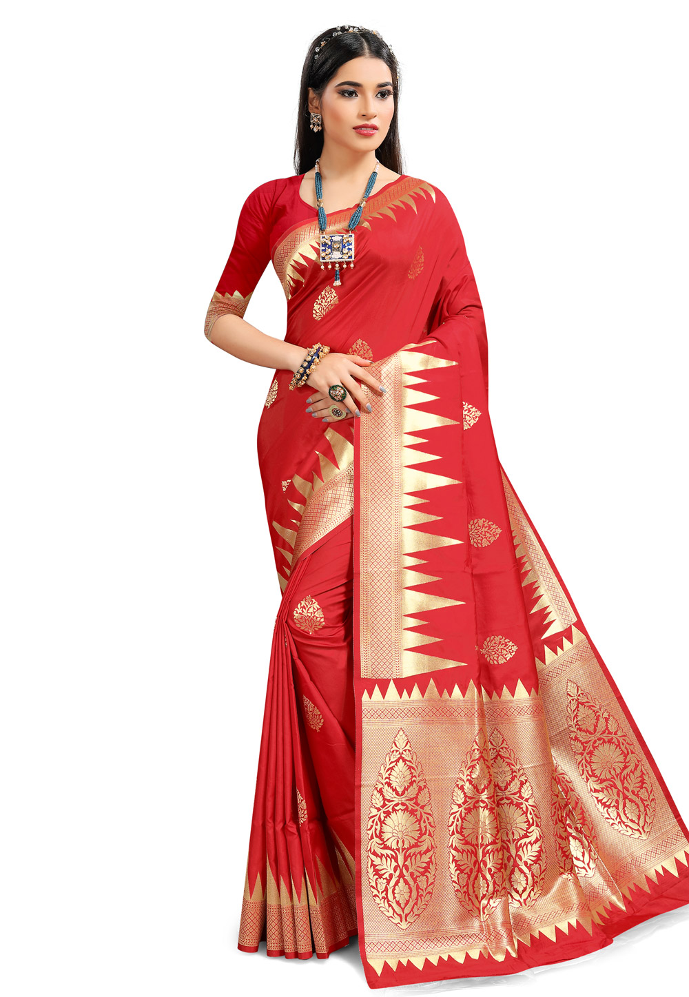 Red Jacquard Festival Wear Saree 218303