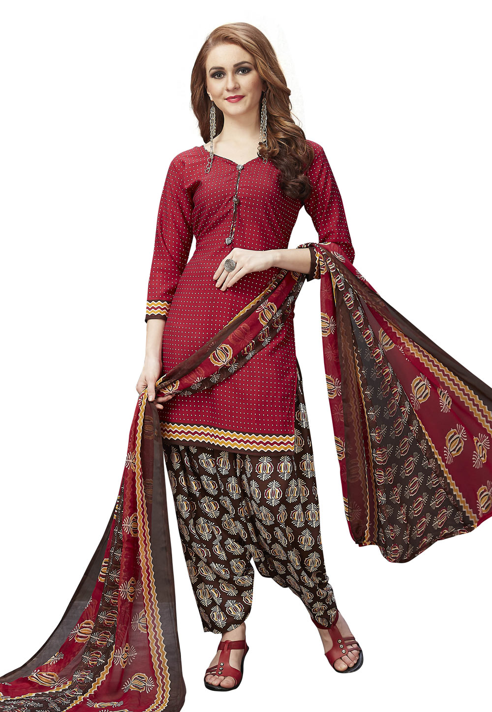 Maroon Crepe Printed Punjabi Suit 166903