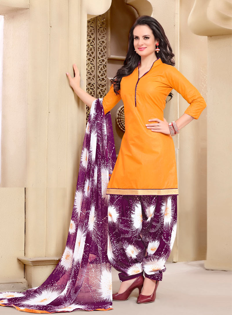 Orange Cotton Punjabi Suit 90959